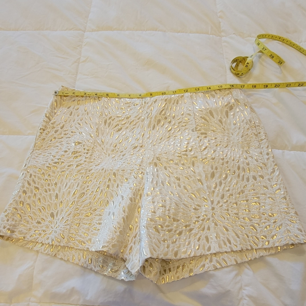 Lilly Pulitzer Ivana Pintuck Shorts Gold Metallic Lagoon Jacquard 10
